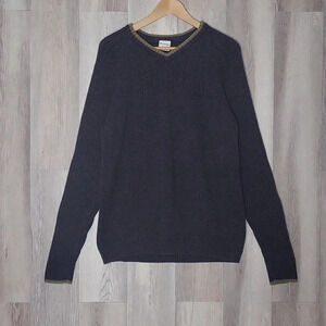 Columbia Vintage Mens Large Grey V Neck Knit Cotton Sweater Outdoor Warm 90s‎